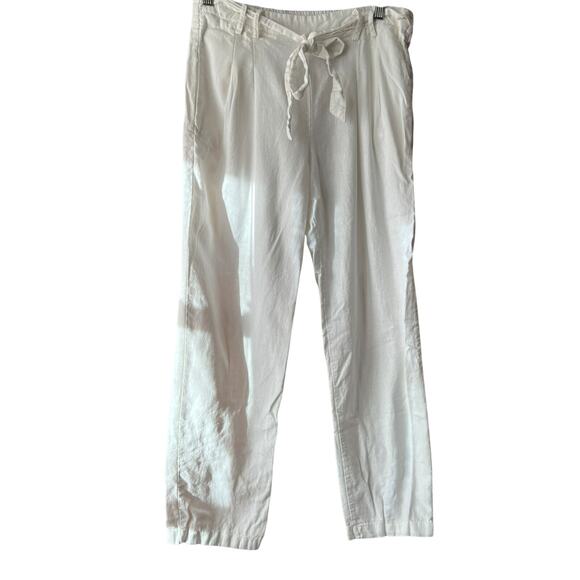 Love Tree Women's Linen Blend Melissa Pants Cropped Belted Pull-On White Size L - Picture 1 of 10